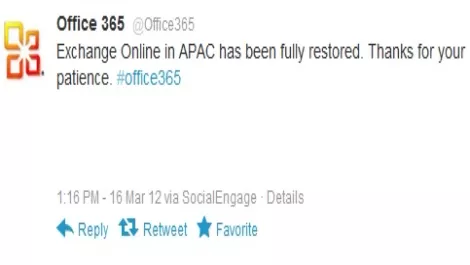 Office 365 apac outage tweet