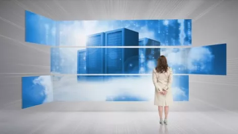 Woman futuristic servers