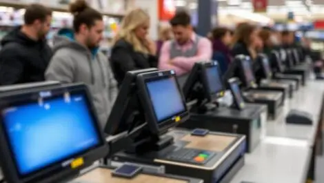 Empty checkout tills uk retail store card terminals blank screens waiting customers