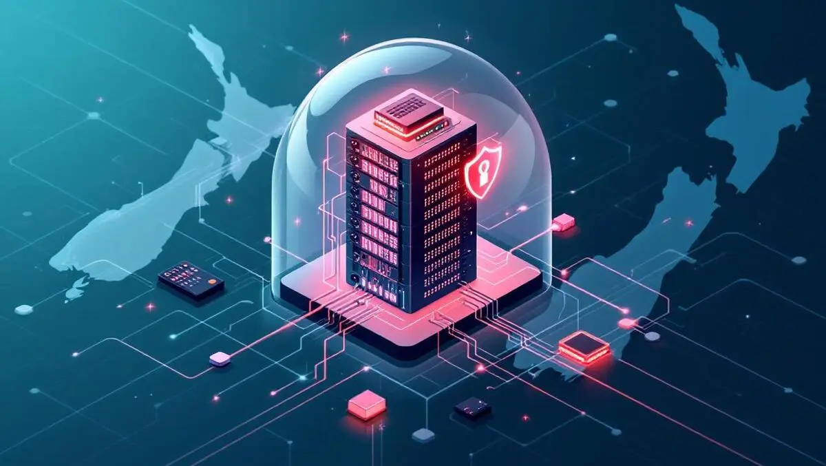 Realistic secure data network hub transparent dome new zealand outline