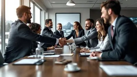 Professional office environment new zealand businesspeople conference table celebration