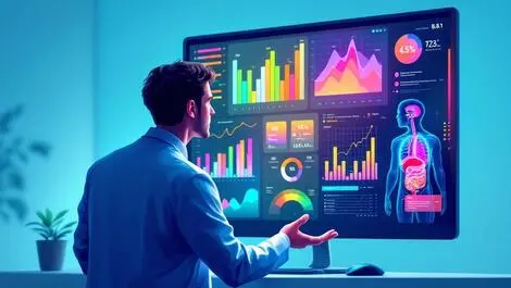 Doctor analyzing ai health data visualization predicting disease risk