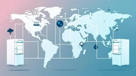 Connected commercial refrigerators global network world map europe south america