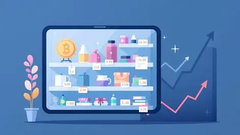 Digital shelf consumer products price tags upward trending arrows market optimization