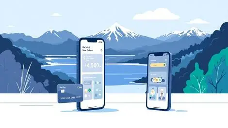 Modern digital bank card smartphone banking icons new zealand landscape