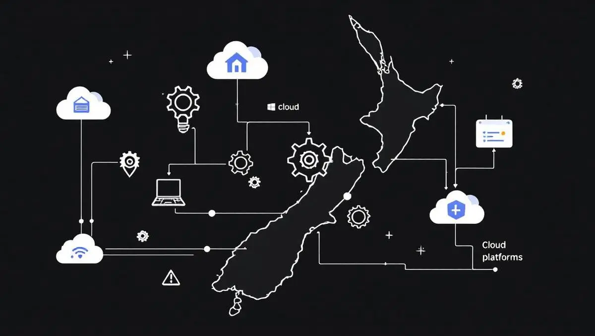 Automated cloud workflows gears flow diagrams new zealand map