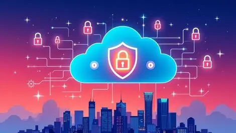 Ai powered cloud security with locks shields and australian city skyline
