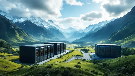 Modern data centers new zealand landscape mountains green hills cloud infrastructure