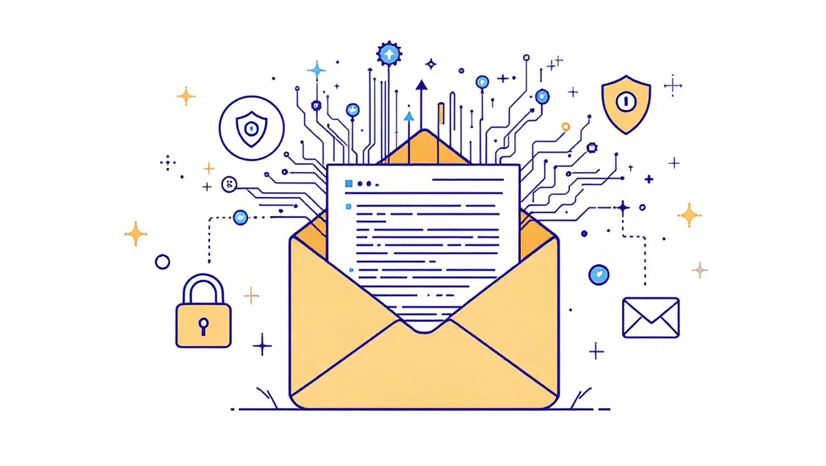 Open envelope digital data streams security shields locks email vulnerability illustration
