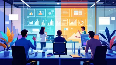 Modern office collaboration ai enhanced hr workspace with digital charts