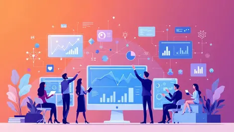 Business professionals analyzing charts data ai neural network marketing strategies