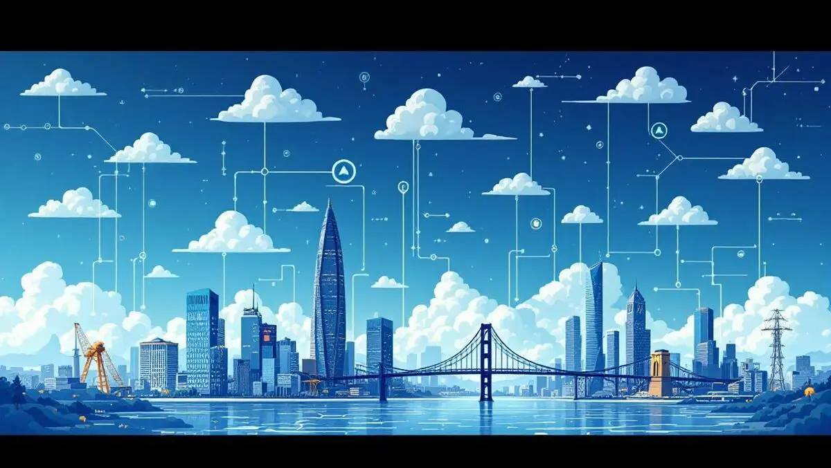 Interconnected infrastructure bridges buildings data streams cloud integration management