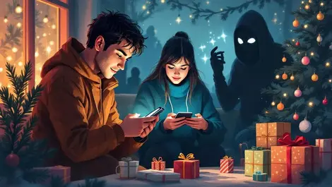 Realistic illustration british shoppers holiday smartphones hidden online threats