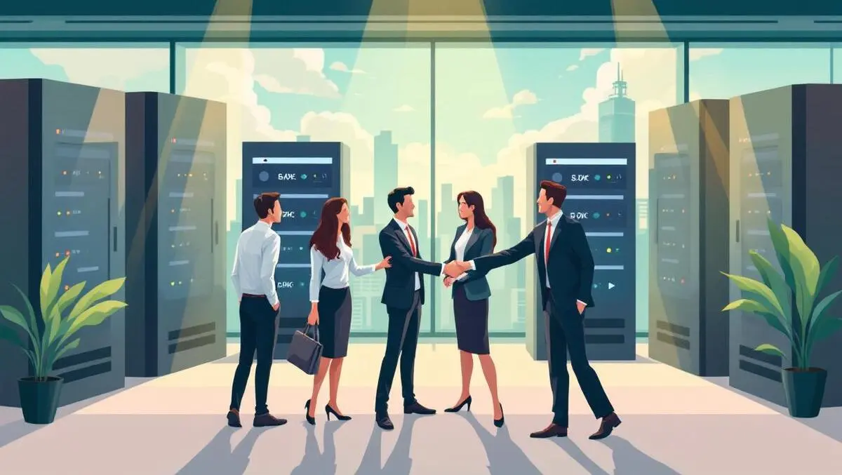 Business professionals shaking hands servers collaboration technology sydney office