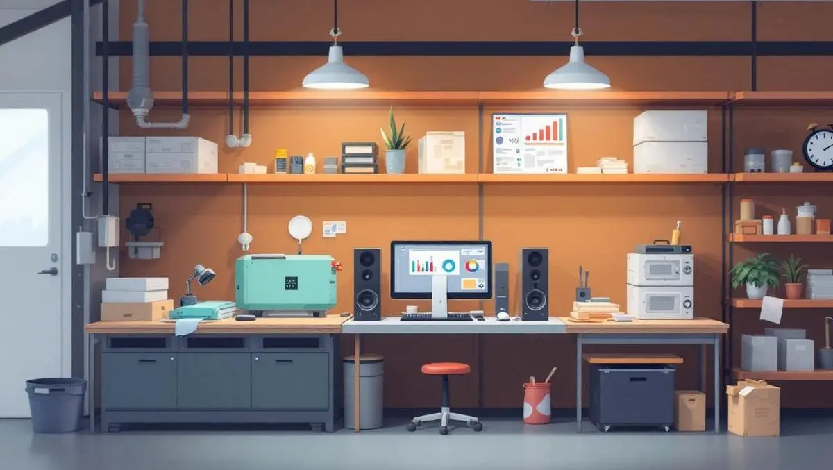 Small manufacturing workspace machines materials computer dashboard australian nz factory