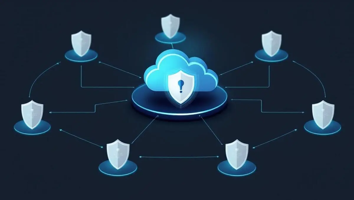 Secure computer network cloud server icons protective shields network security