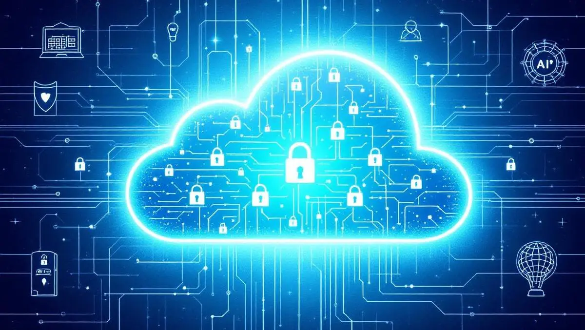 Cloud security ai circuit locks digital shield servers ai agents concept