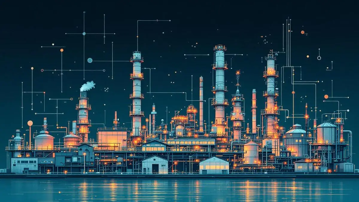 Realistic oil refinery aging equipment abstract ai data analytics contrast