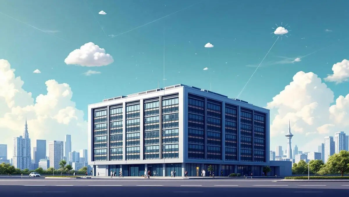 Modern data center building with cooling units solar panels in lagos cityscape