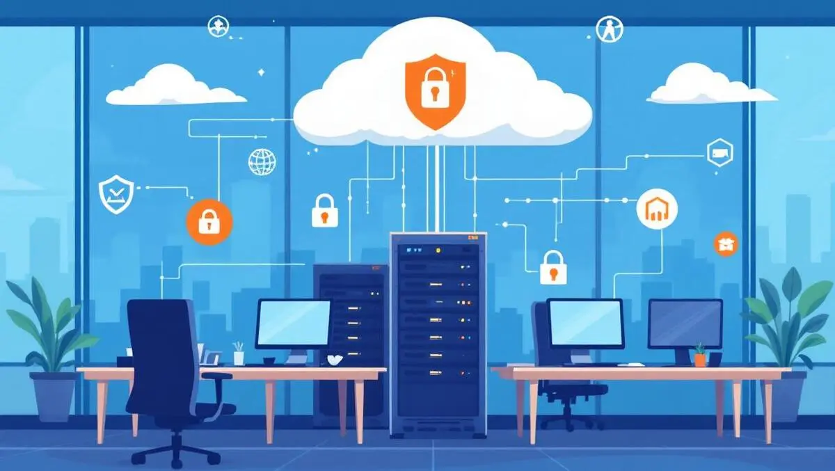 Modern office computer servers cloud icons digital security new zealand