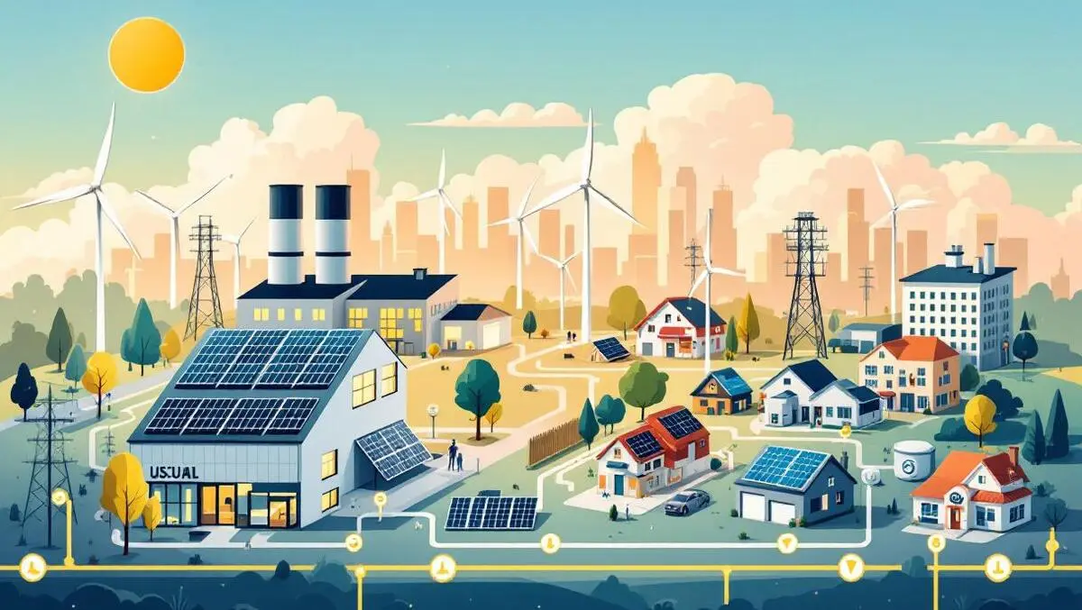 Modern industrial buildings homes solar wind smart meters energy flow us uk