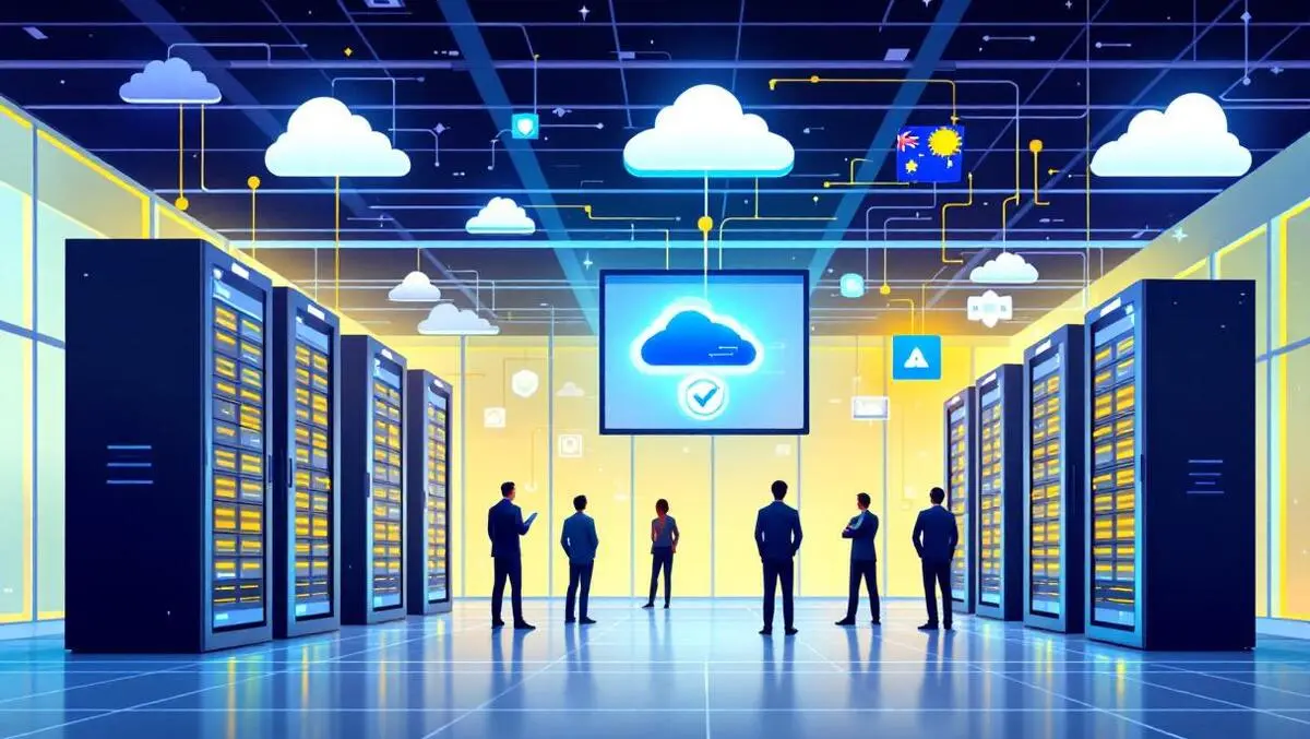 Modern data center australia secure servers cloud icons it staff advanced data management governance