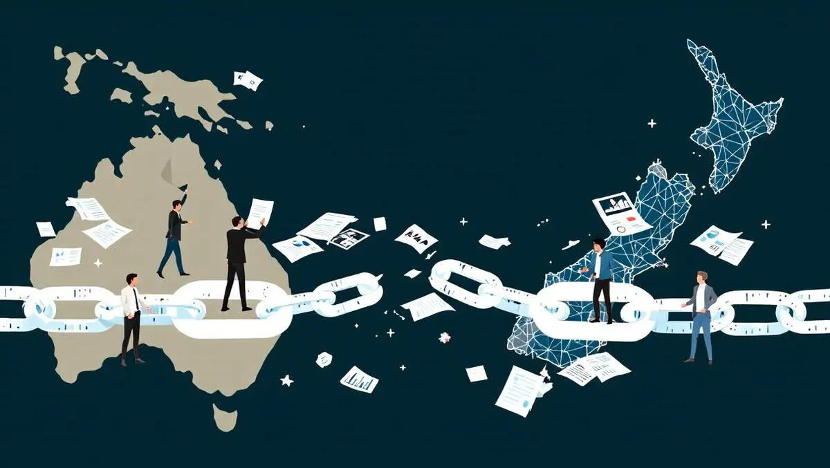 Business professionals divided broken chain contracts graphs australia new zealand