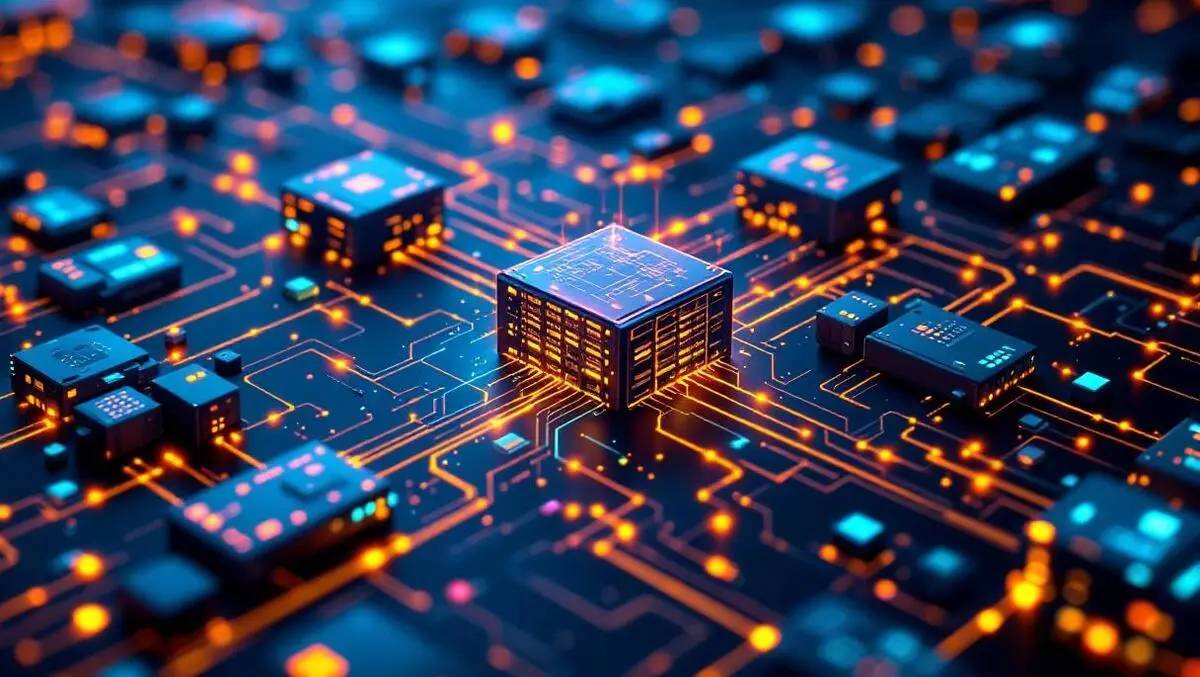 Advanced ai network automation data center interconnected servers glowing data lines