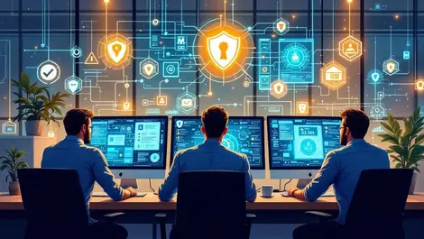 Australian office workers modern workspace network security digital shields alerts