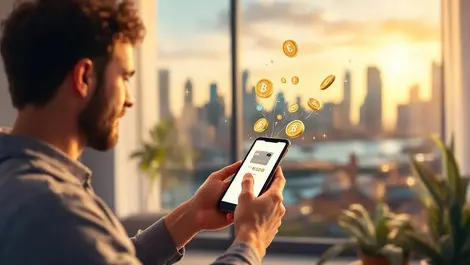 Australian buying crypto on smartphone sydney apartment daylight