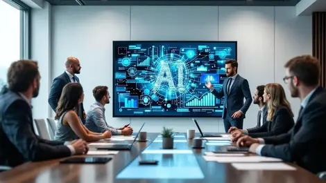 Nz corporate boardroom ai strategy dashboard execs collaborating
