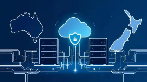 Anz secure joint defence data center cloud shield padlock blue