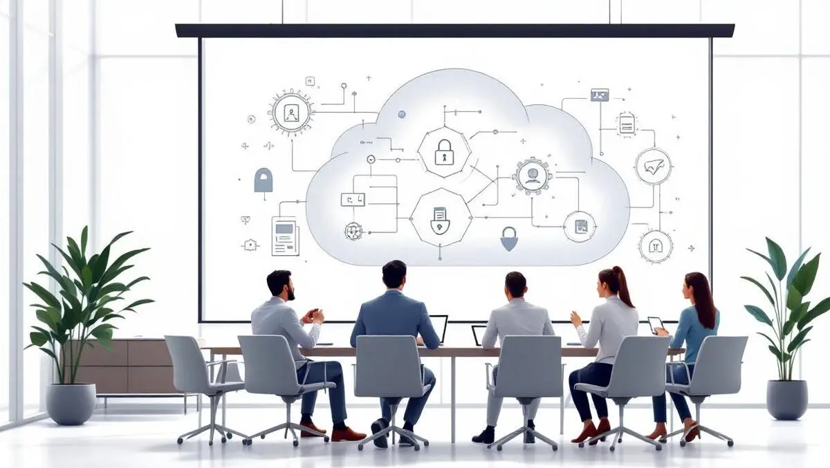 Modern office meeting secure compliant ai workflow cloud display