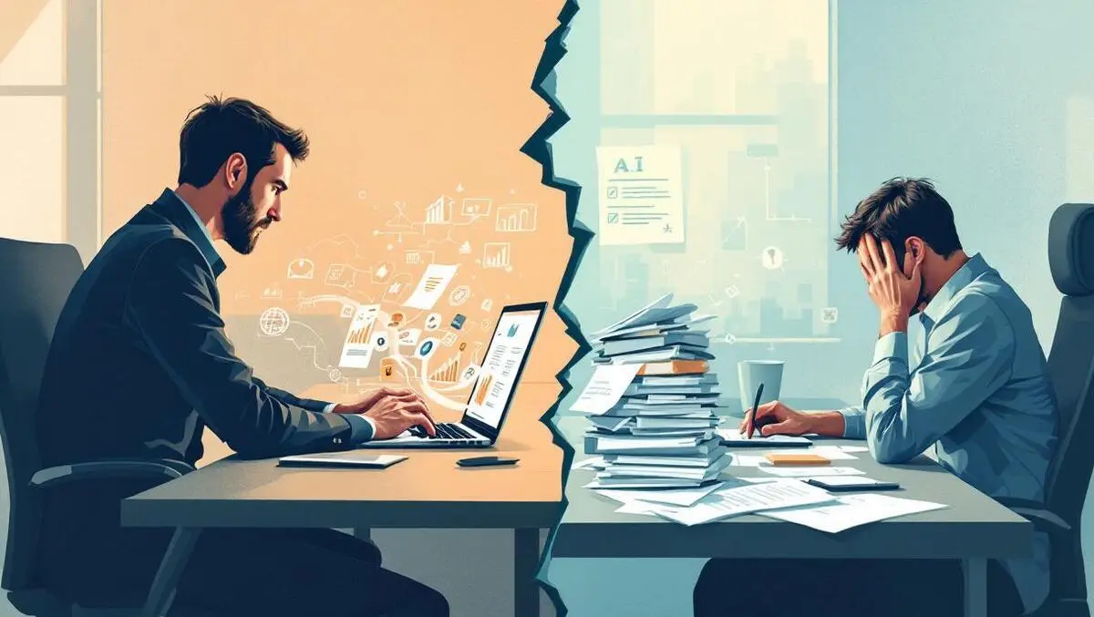 Ai speed vs manual rework office worker productivity contrast