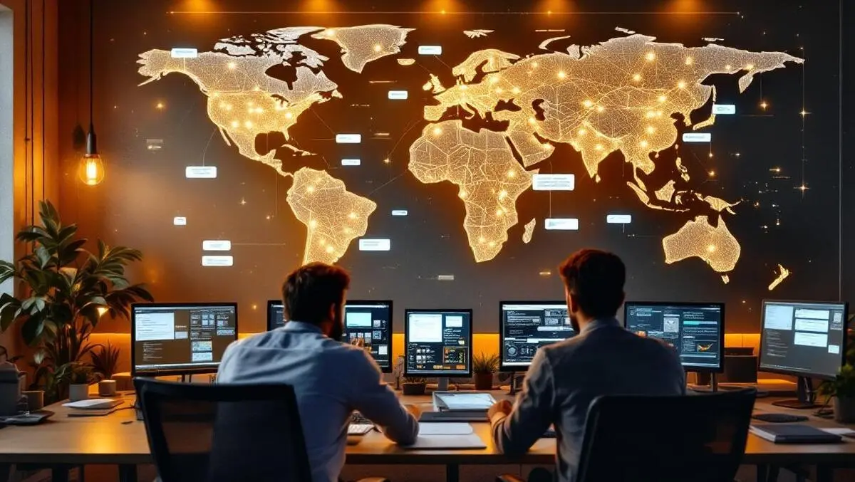 Modern indian it office digital world map chatbot collaboration