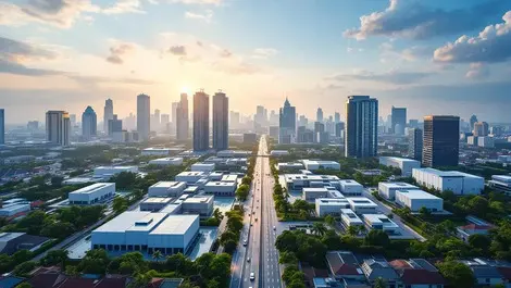Aerial cloud datacenter campus bangkok skyline digital growth