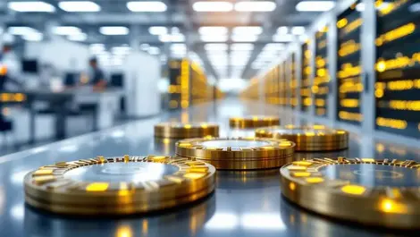 Bright cleanroom semiconductor fab wafers ai data center background