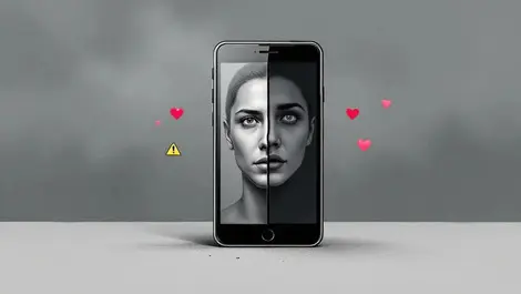 Moody smartphone dual face ai romance warnings uk backdrop art