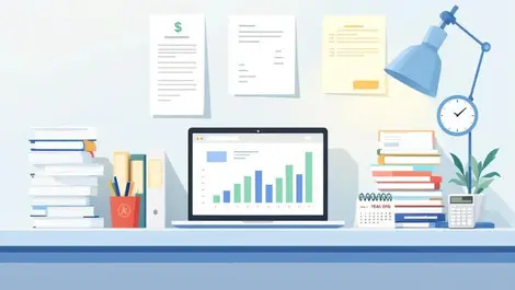 Nz small business desk year end bookkeeping tax prep illustration