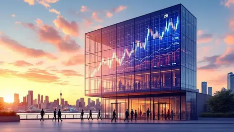 Auckland waterfront glass office stock chart fintech 20 years