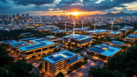Apac data center campus solar wind singapore hong kong dusk