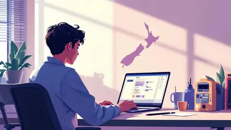 Nz high school student ai work simulation home desk laptop study