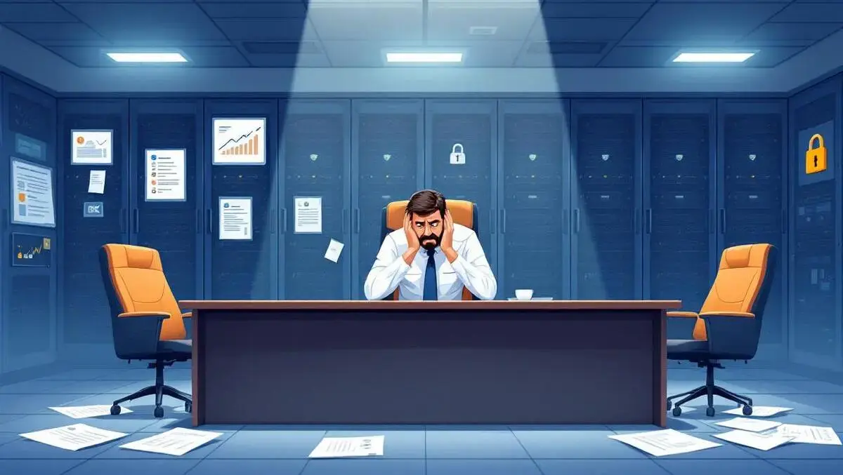 Stressed ciso office desk locked server room modern digital illustration